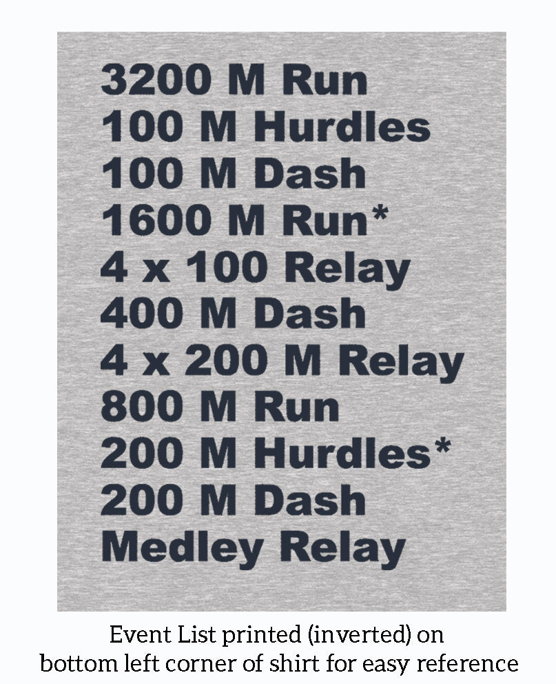 CAMISETA DEL EQUIPO DE ATLETISMO DE RMS con el nombre del atleta en la espalda