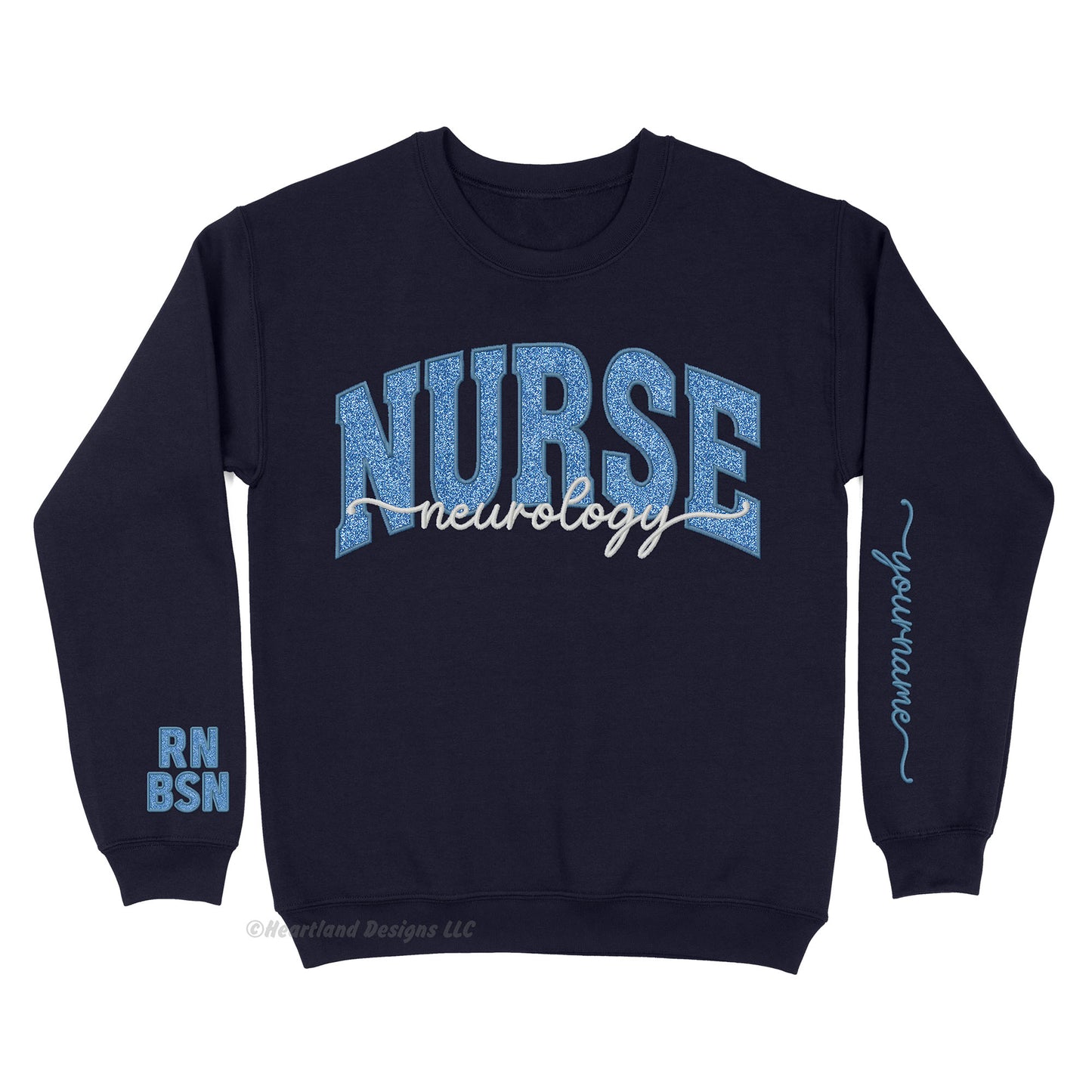 Nurse Glitter Applique Embroidered Crewneck