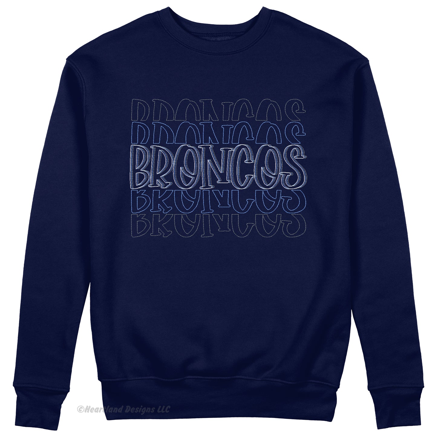 #2431 Broncos Stacked Tricolor Embroidered Crewneck