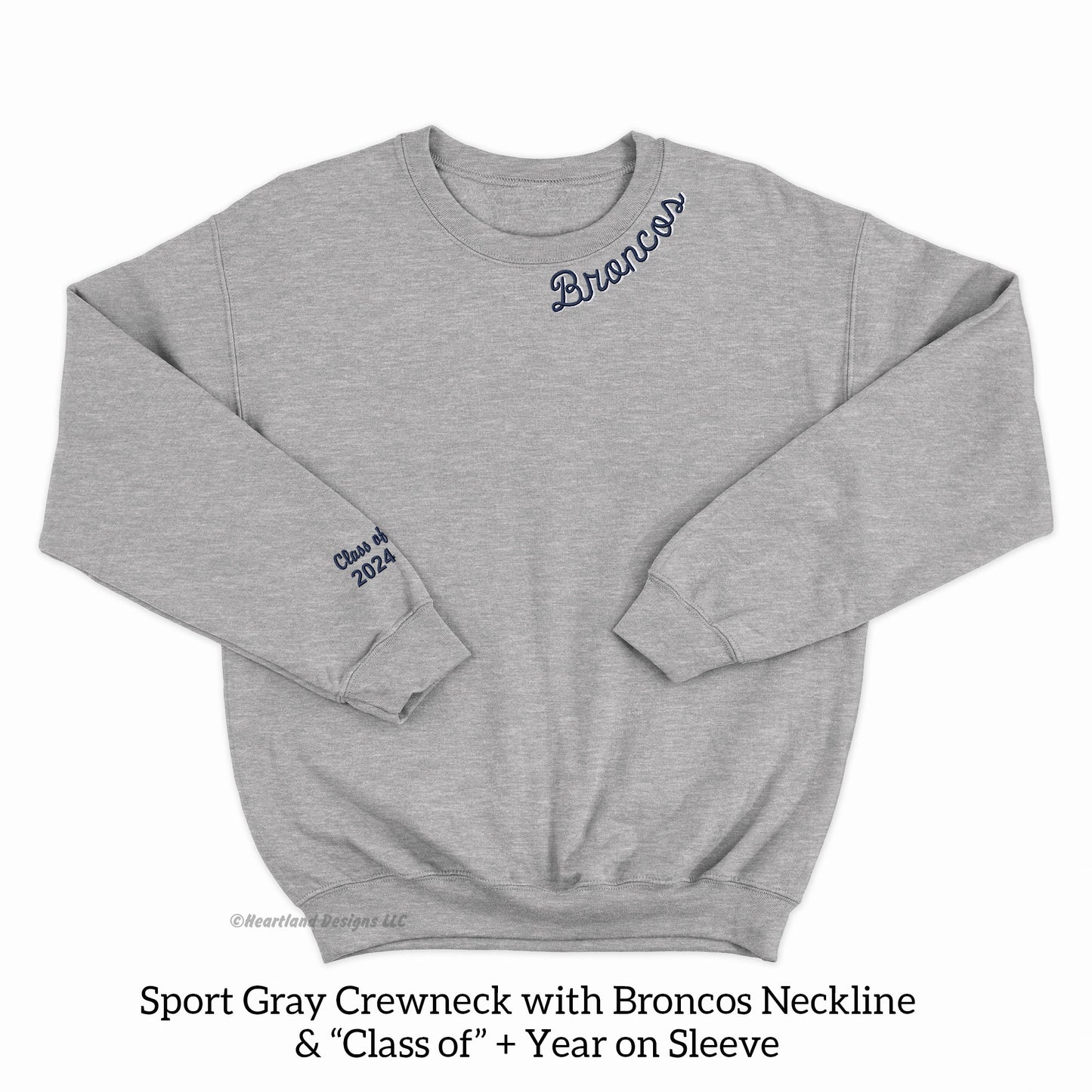 #2327 Crewneck with Broncos Neckline Embroidery