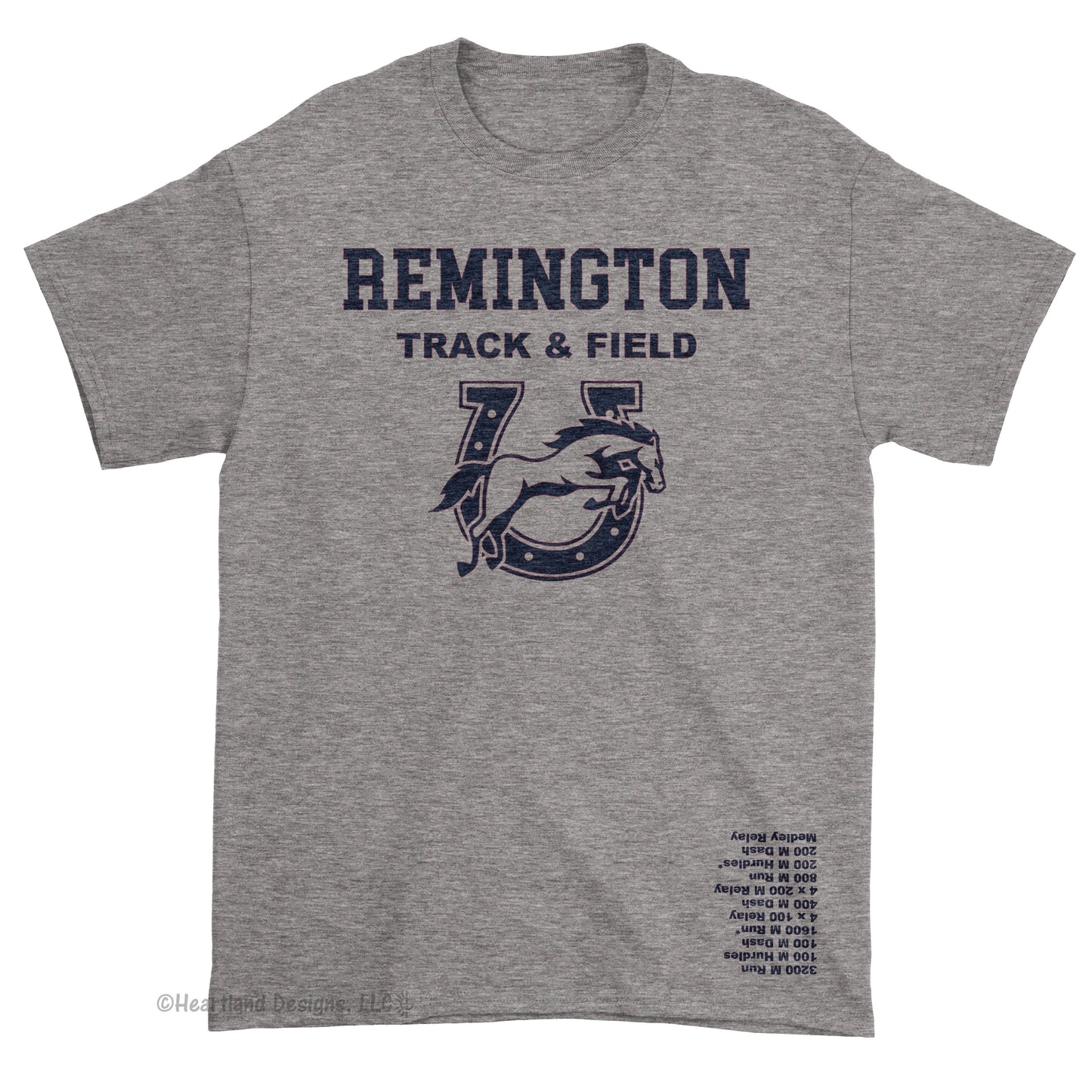 CAMISETA DEL EQUIPO DE ATLETISMO DE RMS con el nombre del atleta en la espalda