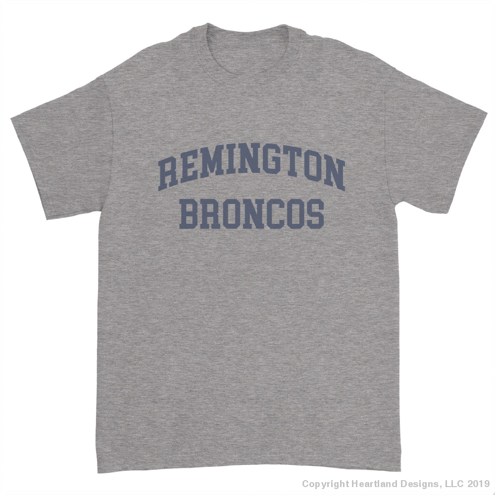 #1810 Remington Broncos Block Text Tee Youth Large / Heather Gray Apparel