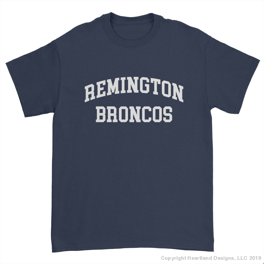 #1810 Remington Broncos Block Text Tee Youth Small / Navy Apparel