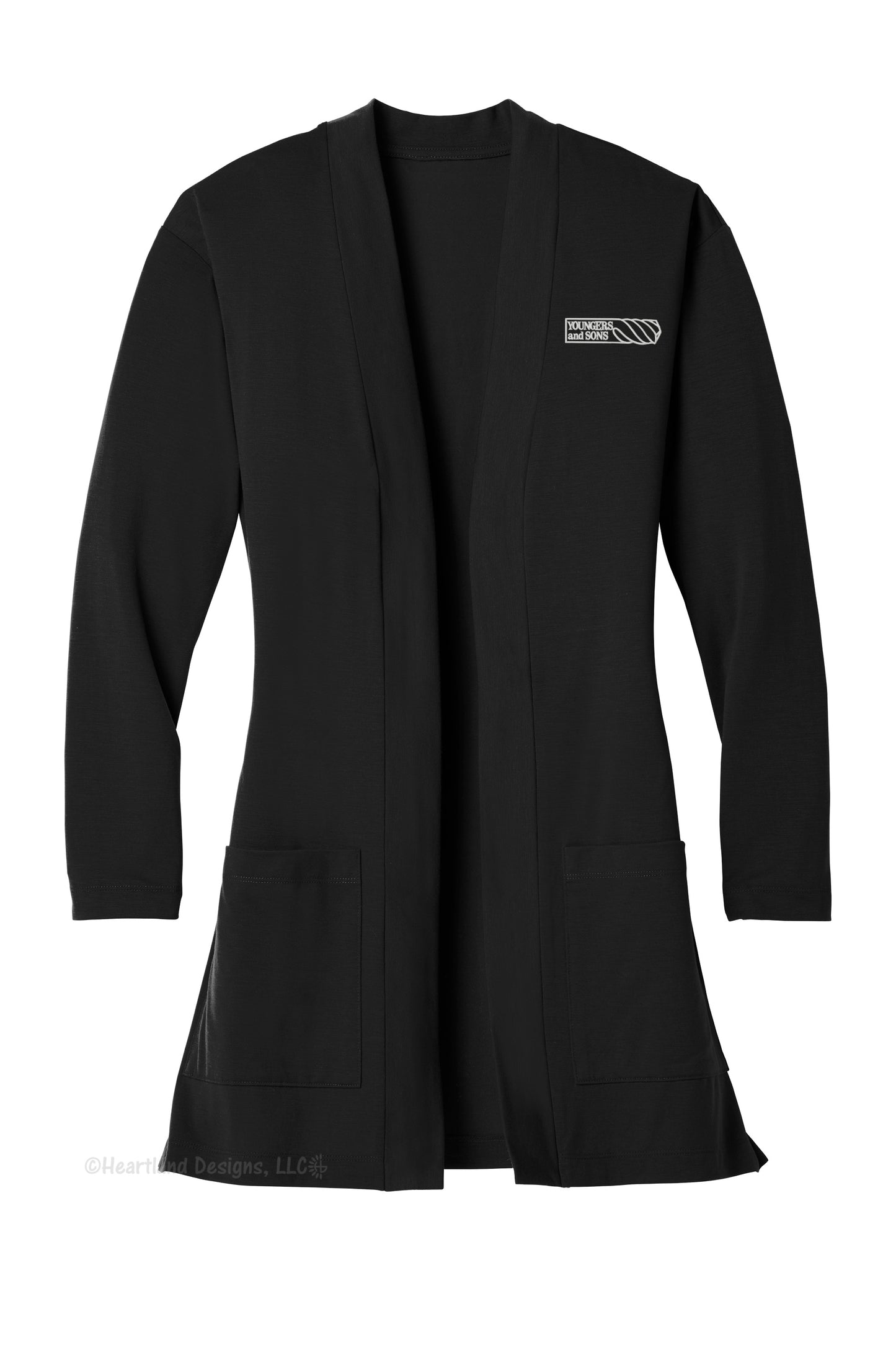 Ladies Long Pocket Cardigan with Embroidered Logo