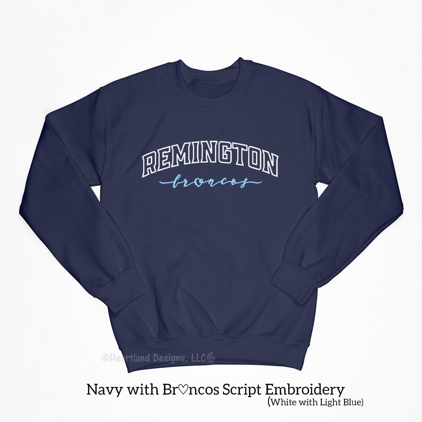 #2020 Remington Broncos Scriptheart Embroidered Crewneck