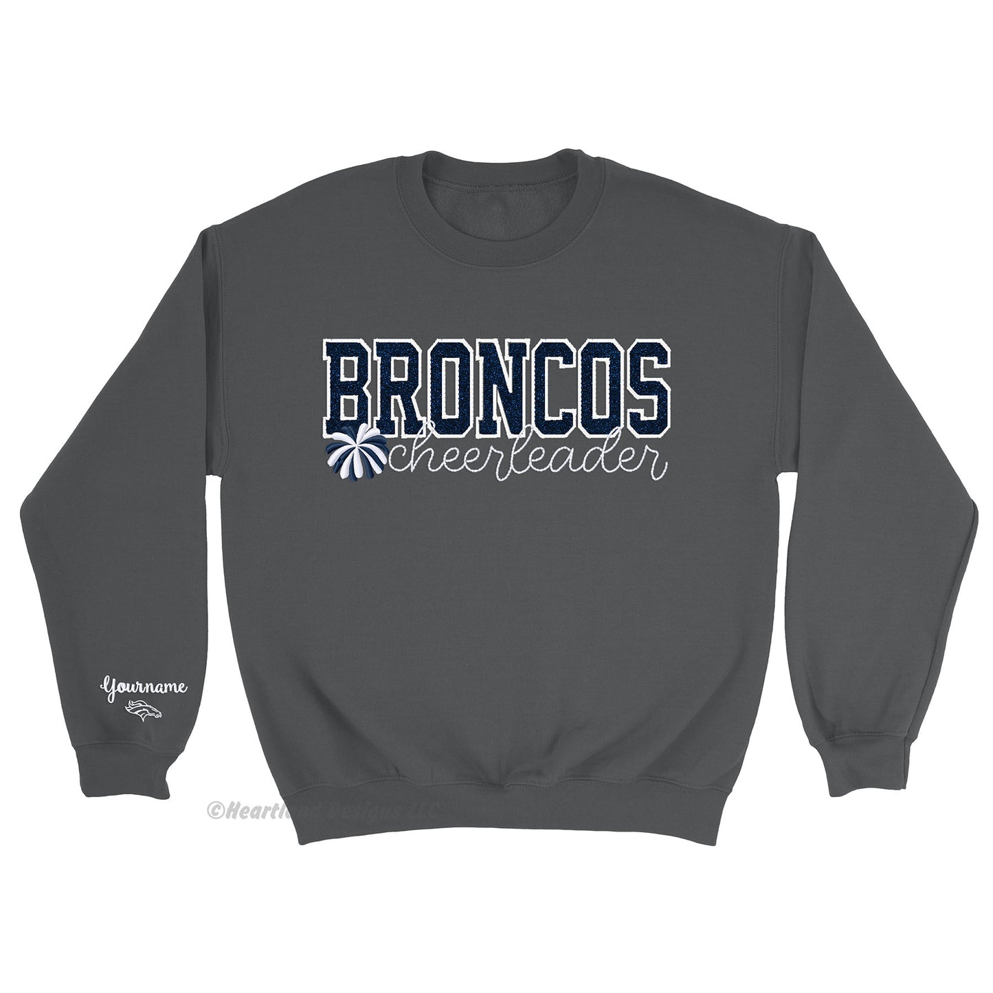 Jersey de cuello redondo de animadora Bronco con purpurina bordada