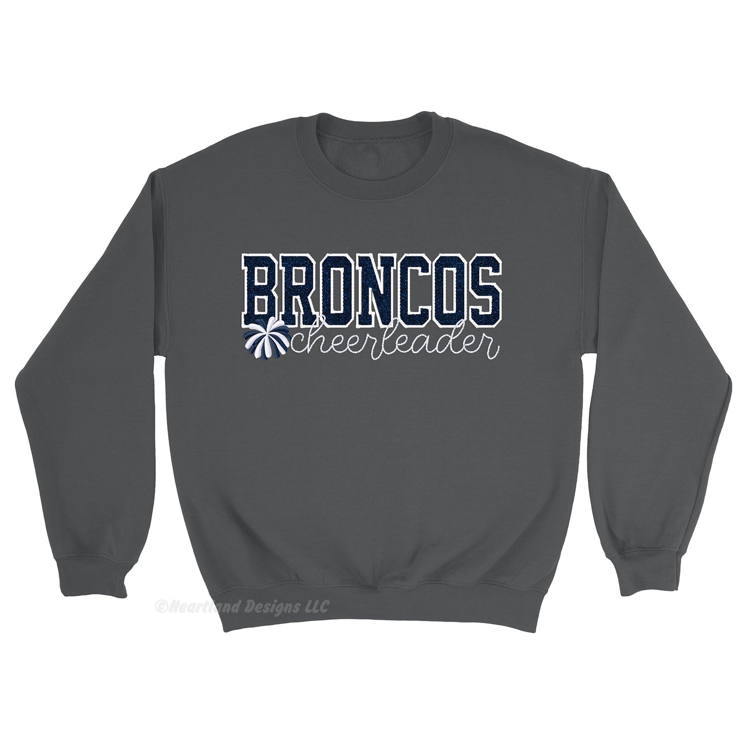 Jersey de cuello redondo de animadora Bronco con purpurina bordada