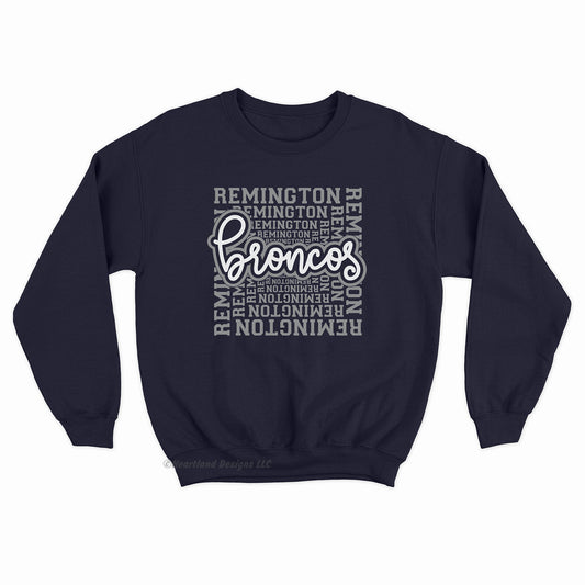 #2532 Remington Broncos Wordbox Printed Crewneck