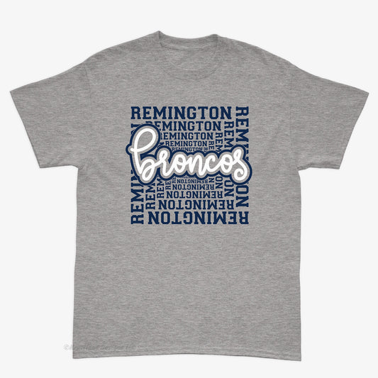 #2533  Remington Broncos Wordbox Printed Short Sleeve Tee